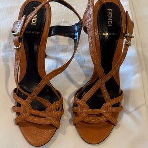 Fendi Women's Tan Leather Crisscross Heels